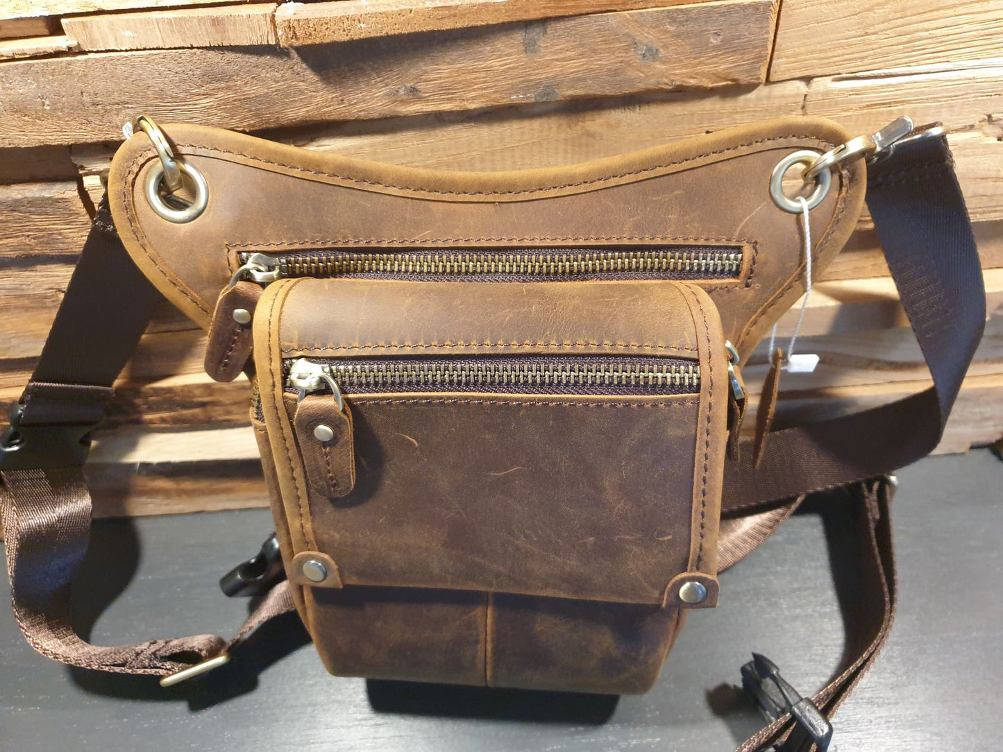 Leather waist bag for men - useful for motorcyclists or on vacation
