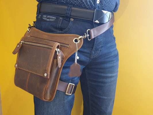 Leather waist bag for men - useful for motorcyclists or on vacation