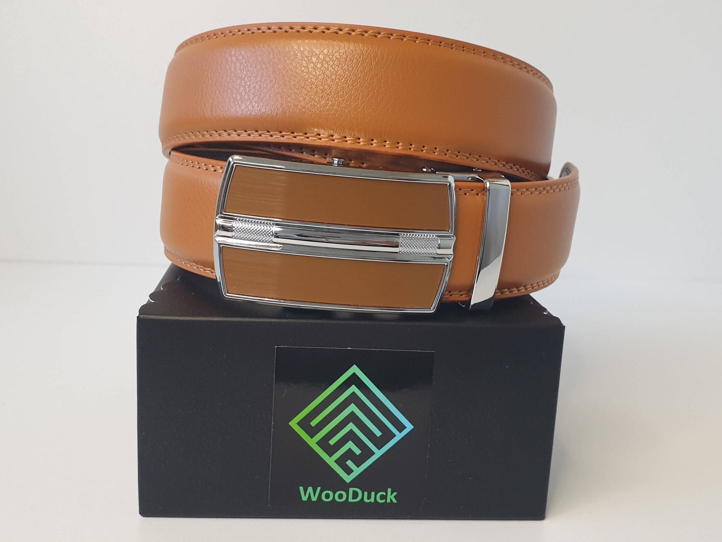 WooDuck Lederen riem met Automatische gesp  - Model 2 - bruin caramel