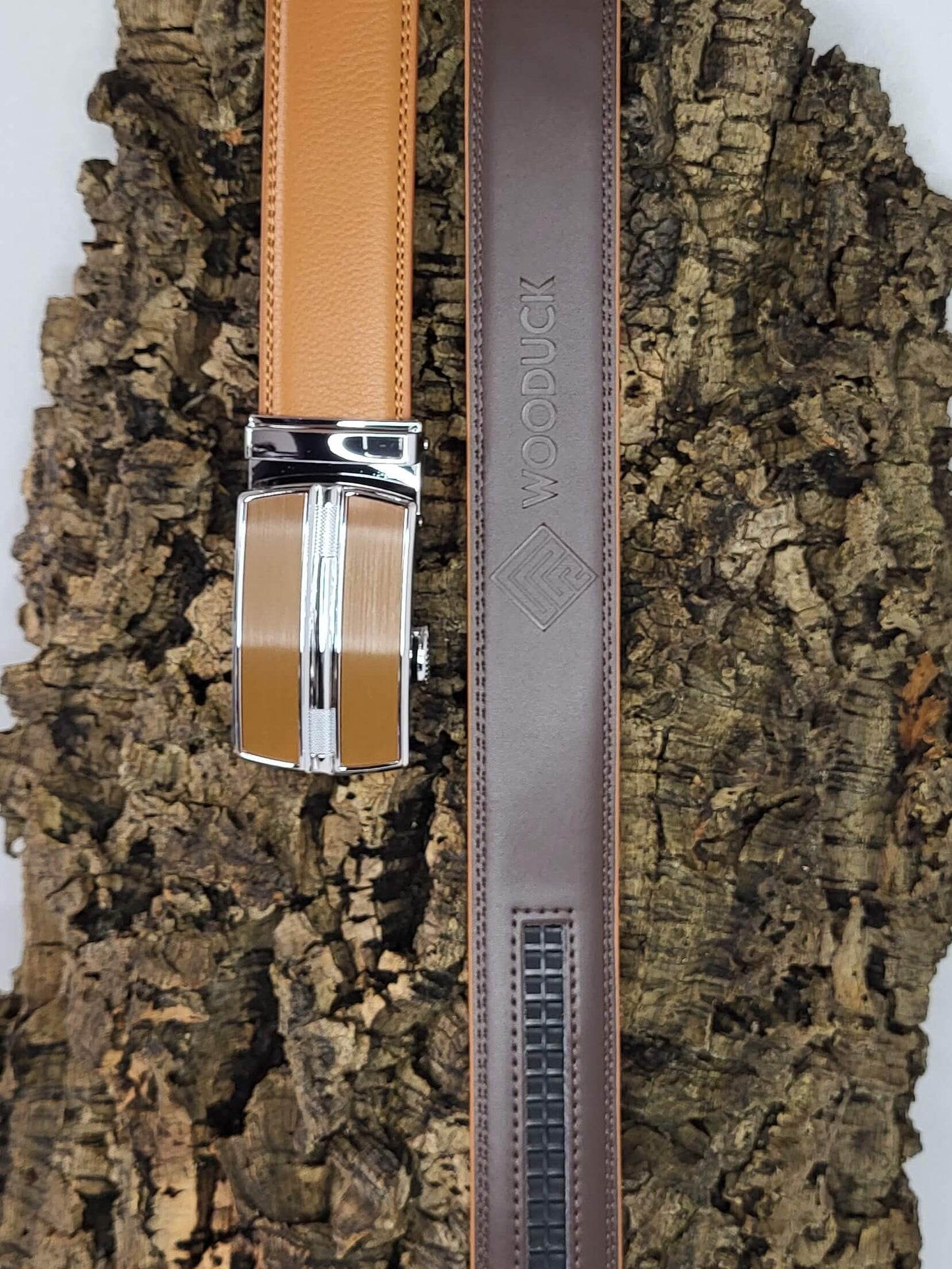 WooDuck Lederen riem met Automatische gesp  - Model 2 - bruin caramel