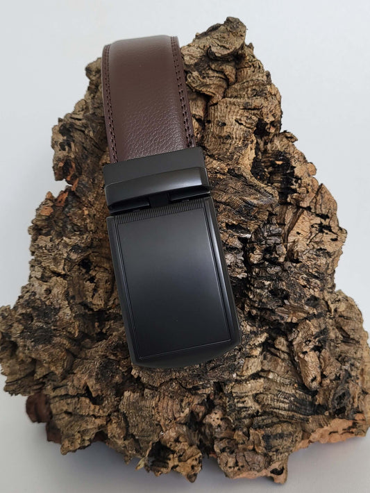 Brown Leather Belt with Automatic <tc>black</tc>e Buckle